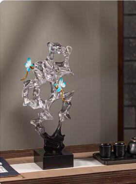 时来运转透明太湖石摆件新中式客厅书房办公室入户玄关装饰