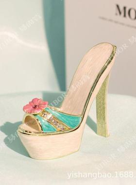 新品珐琅彩首饰盒欧式轻奢风复古小礼品创意装饰高跟鞋小摆件跨境