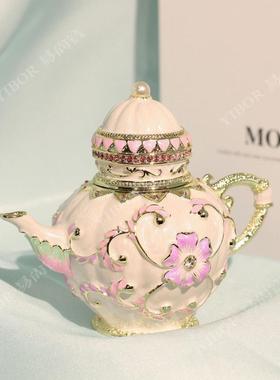 新品爆款珐琅彩首饰盒中式轻奢复古创意茶壶摆件手工艺品家居饰品