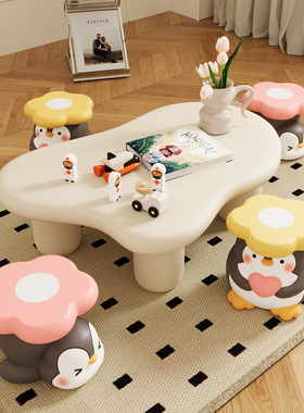 可爱创意卡通企鹅落地摆件换鞋凳边几床头柜搬家礼物送人男女儿童