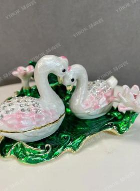 金属珐琅彩首饰盒工艺品创意天鹅小摆件情侣结婚礼物装饰品