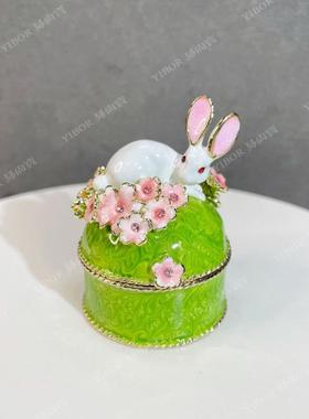 供应立体金属创意动物可爱小兔子珐琅首饰盒磁吸式翻盖珠宝盒摆件