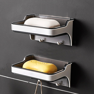 免打孔壁挂式可沥水肥皂盒卫生间创意香皂架双层带挂钩肥皂置物架