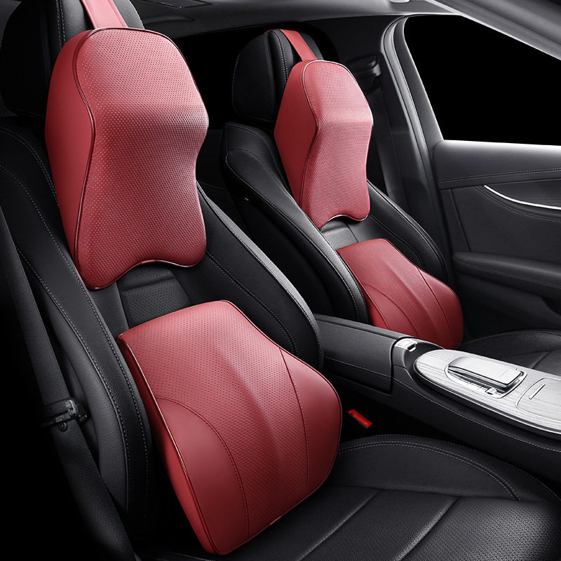 汽车头枕护颈枕靠枕四季通用记忆棉车载靠背垫汽车腰靠全皮大头枕