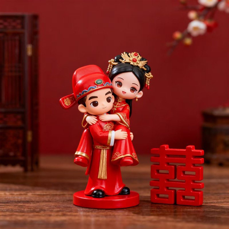 中式结婚摆件婚庆装饰品婚礼用品新娘新郎工艺品情侣结婚树脂摆件