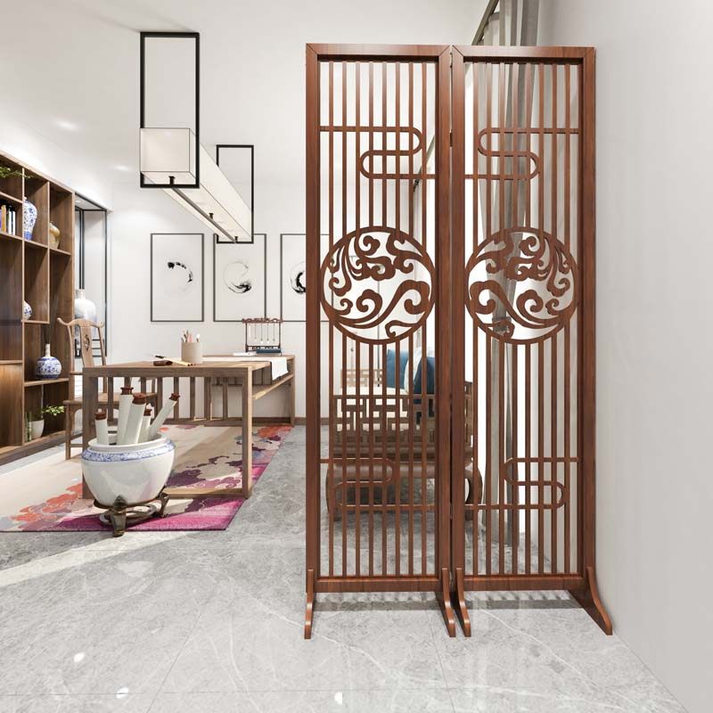 新中式木质屏风隔断客厅卧室玄关折屏现代简约格栅镂空装饰架折叠