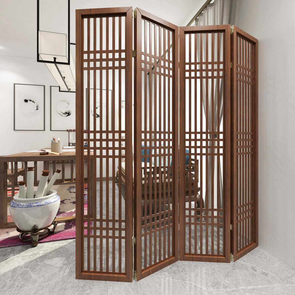 新中式玄关隔断屏风装饰架轻奢客厅折屏创意现代简约隔断架可折叠