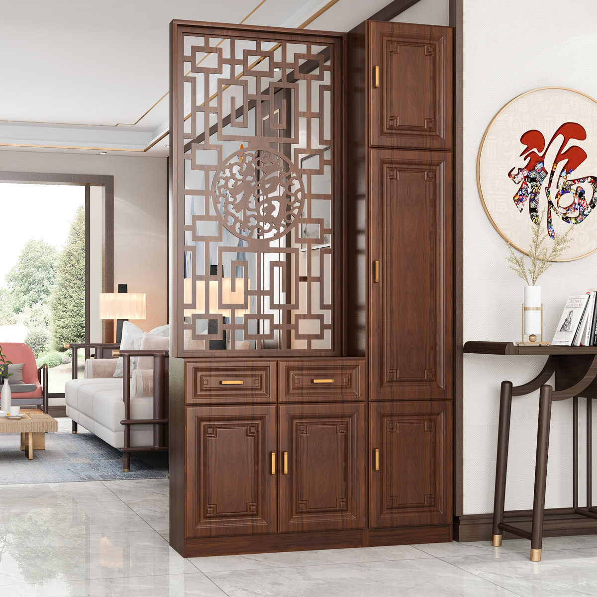 新中式入户一体多功能屏风隔断柜鞋柜客厅玄关柜装饰柜玄关间厅柜