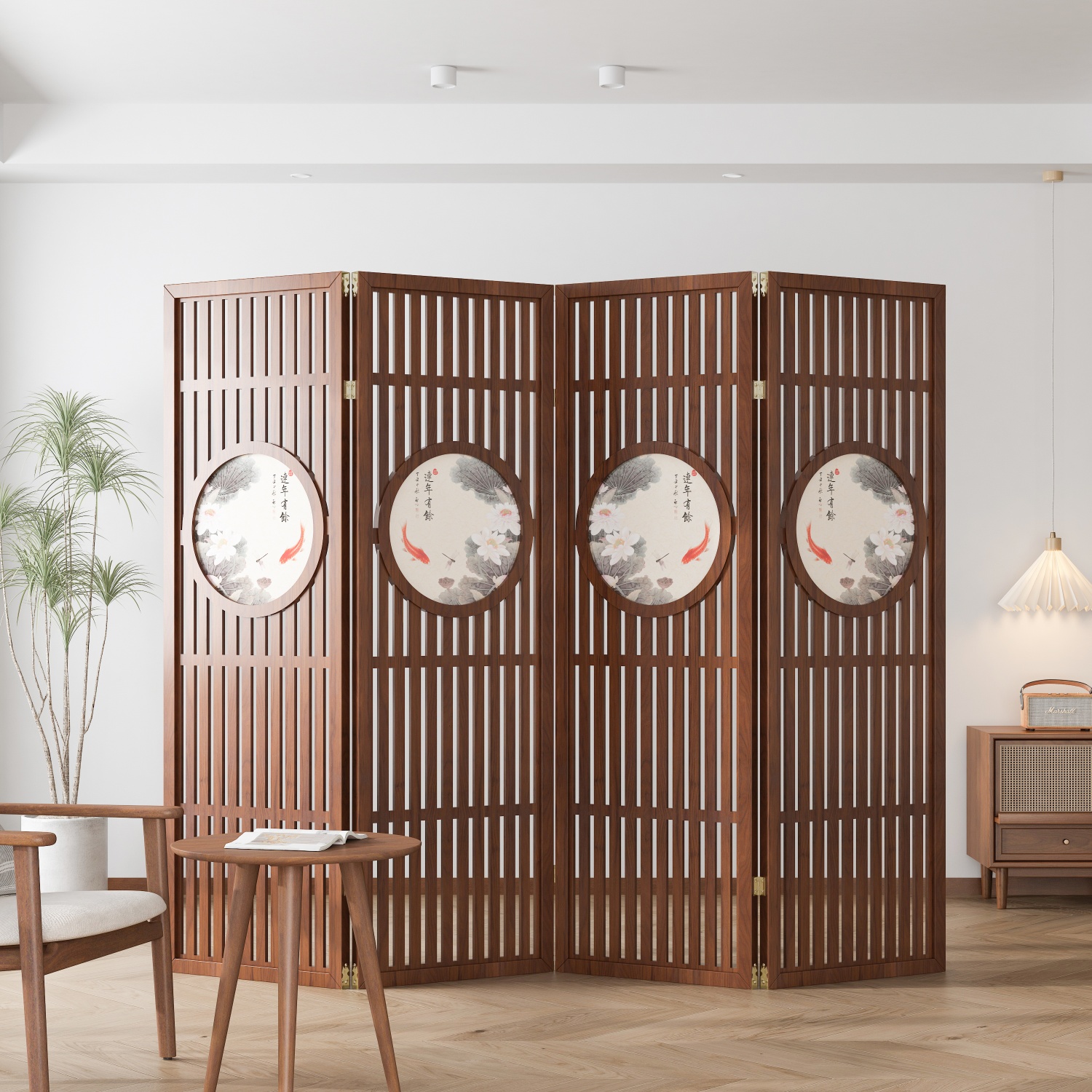 新中式屏风隔断客厅折叠移动木质中国风入户卧室镂空折屏分割神器