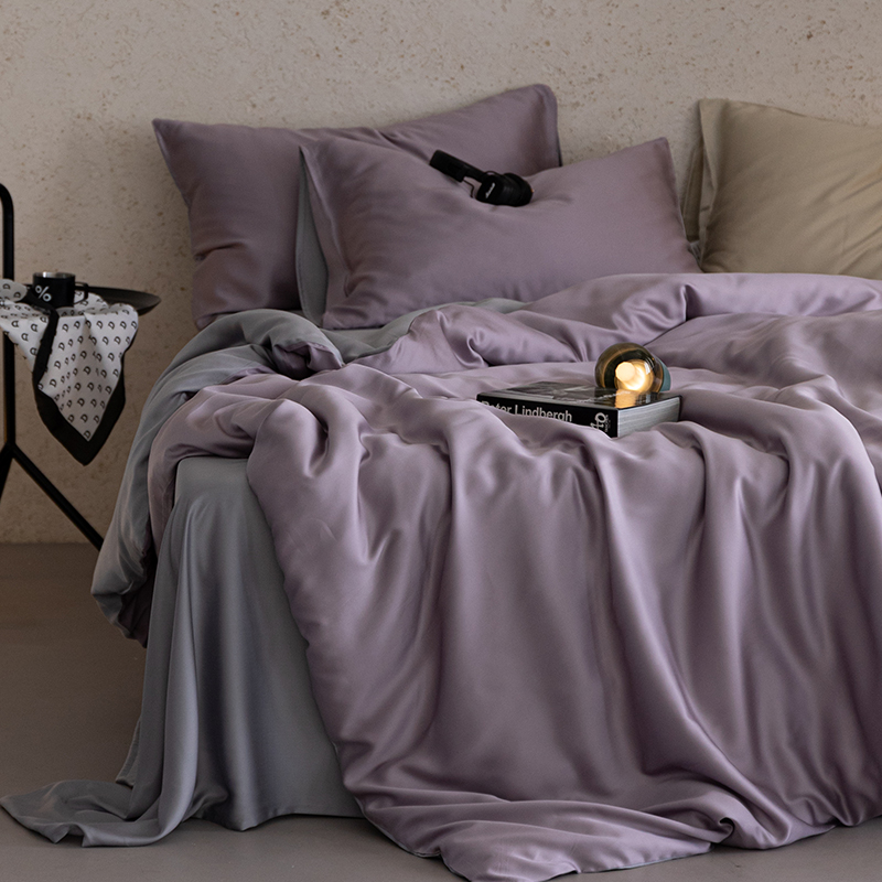 夏天高级感纯色60支天丝床上四件套1.8m简约冰丝床单被套床笠床品