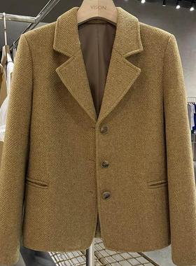 LILY MOST驼色复古高级感毛呢西装外套女2025新款冬季短款小西服