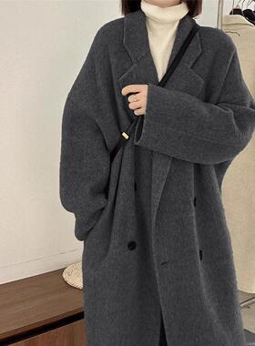 LILY MOST2025冬季新款灰色双面羊绒大衣女中长款高端毛呢外套