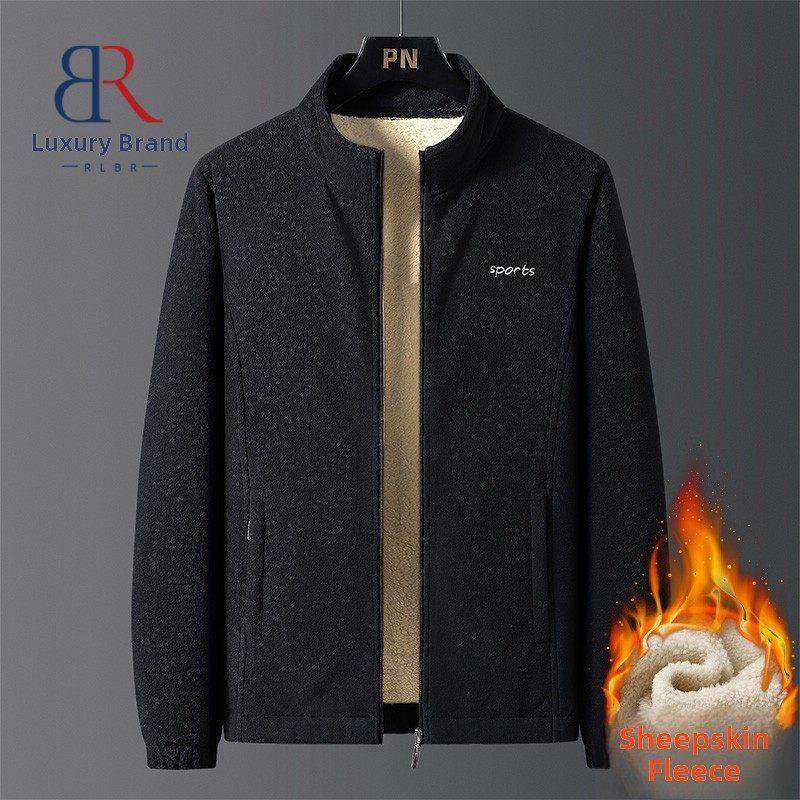 RLBR高档抓绒卫衣男秋冬季加绒加厚立领夹克保暖摇粒绒外套爸爸装