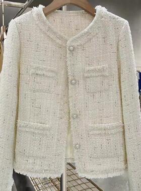 LILY MOST米白色轻奢小香风短款外套女2025新款冬季流苏时髦上衣