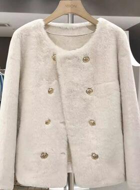 LILY MOST米白色女装皮毛外套 2025新款法式轻熟风 貂绒皮草 通勤