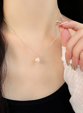 珍珠吊坠银色豆豆项链锁骨链简约气质百搭精致圆珠项链女