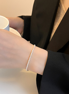 璀璨闪耀简约气质金色锆石满钻手链 精致百搭高级感银色手链女