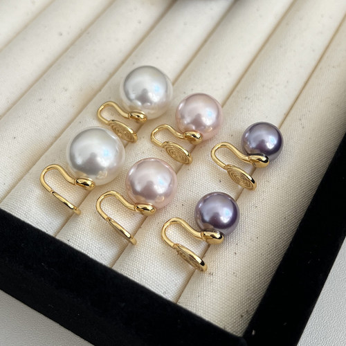 施家正圆珍珠无耳洞蚊香盘耳夹女