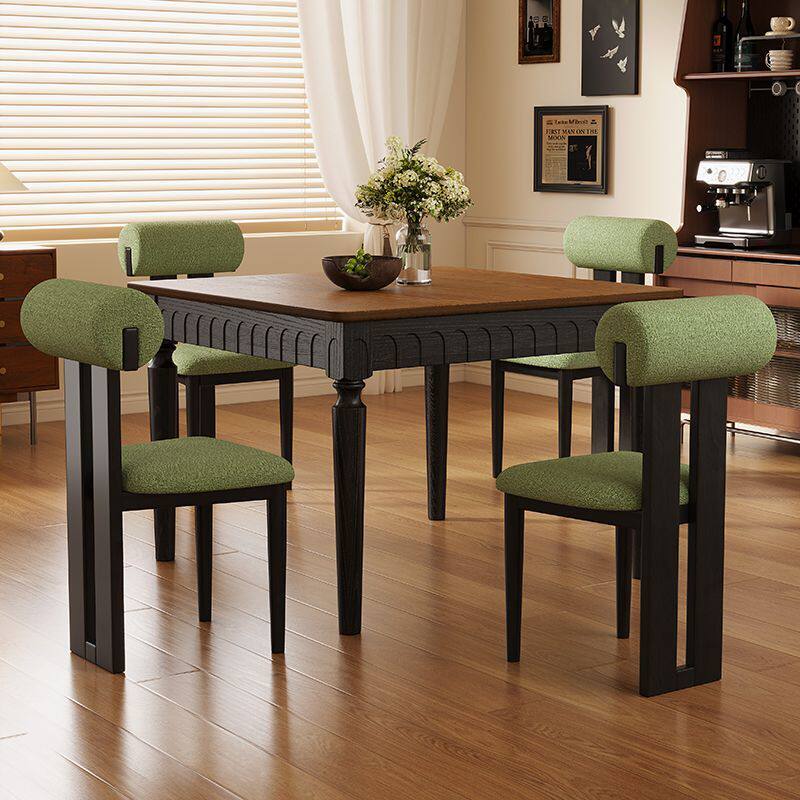 法式复古风实木餐桌椅组合轻奢家用小户型正方形拼色4人吃饭桌子