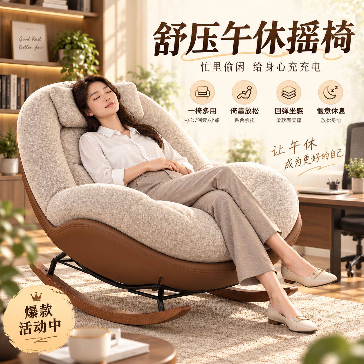新款摇摇椅成人摇椅可躺单人沙发懒人椅书房客厅窝窝蛋壳椅可睡觉