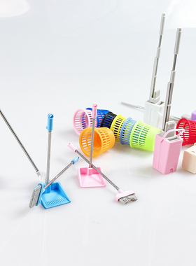 微缩玩具12分娃娃屋dollhouse家具摆件迷你小拖把扫把垃圾桶模型