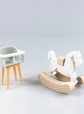 娃娃屋dollhouse迷你餐椅摇摇马模型仿真场景配件微缩小木马