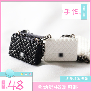 迷你黑白小香包手提包 娃娃屋dollhouse微缩模型ob11场景摆件饰品