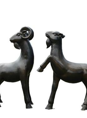 户外仿铜羊雕塑摆件大型庭院商场玻璃钢卡通动物园林景观美陈装饰