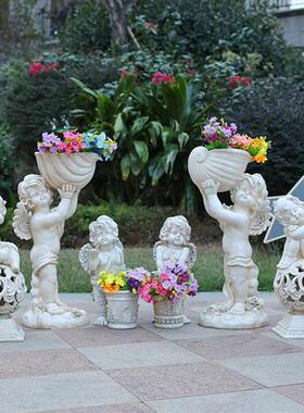 户外园林景观天使人物花缸摆件别墅门店造景装饰玻璃钢丘比特雕塑