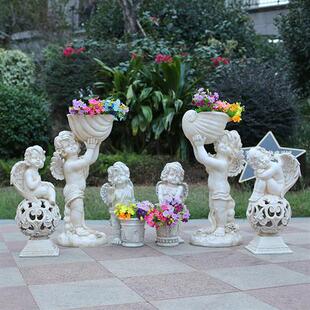 户外园林景观天使人物花缸摆件别墅门店造景装饰玻璃钢丘比特雕塑