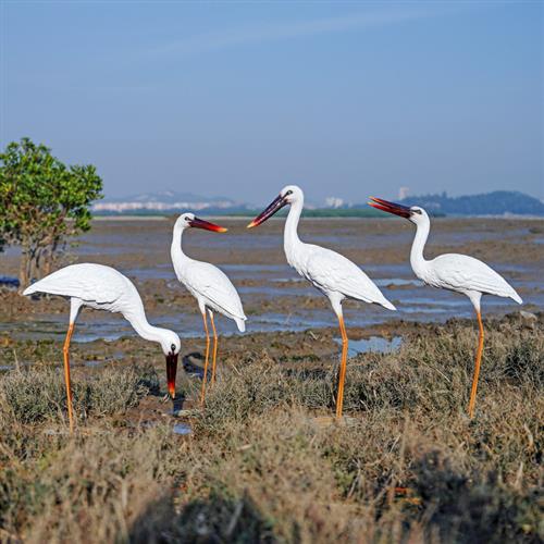 室外仿真仙鹤雕塑水景池塘白鹤装饰假山花园售楼部玻璃钢白鹭摆件