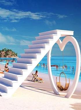 网红天梯情侣拍照打卡地不锈钢雕塑云梯婚礼互动设备户外美陈摆件