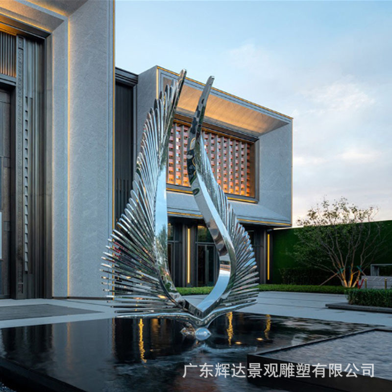 大型不锈钢雕塑切片翅膀酒店水景摆件户外售楼处抽象金属异形装置
