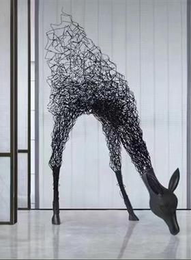 户外不锈钢铁艺梅花鹿落地动物雕塑酒店会所商业广场展厅装饰摆件