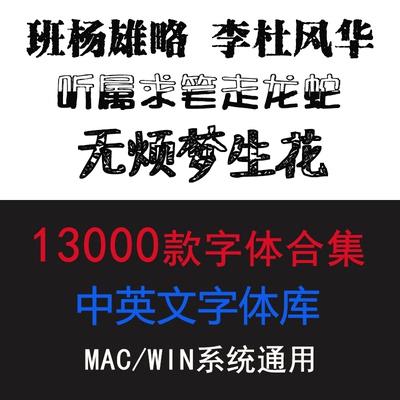 ps ai字体包库cdr毛笔书法艺术卡通中文ppt字体下载pr设计素材mac