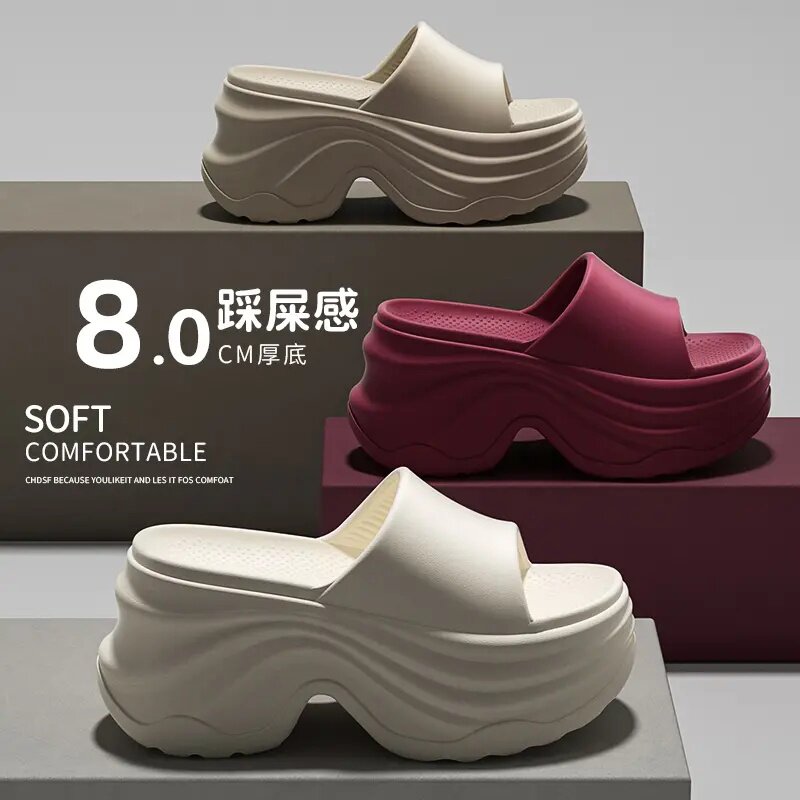 8cm厚底高跟拖鞋女款夏季2026新款网红小个子增高百搭沙滩凉拖男