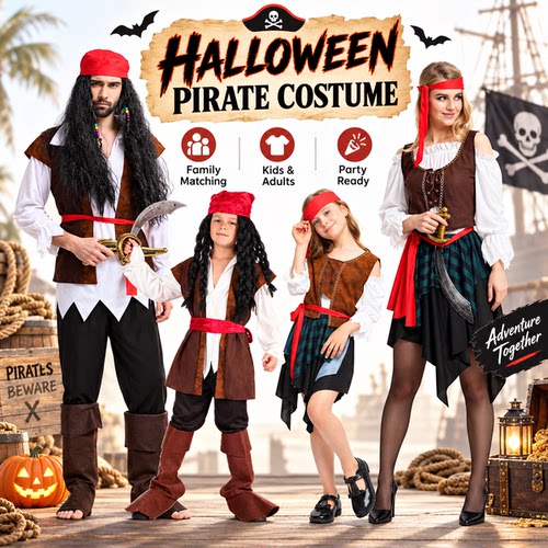 Parent child pirate clothing, Caribbean pirate clothing亲子