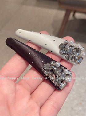 超仙甜美黑白波点水晶侧边夹