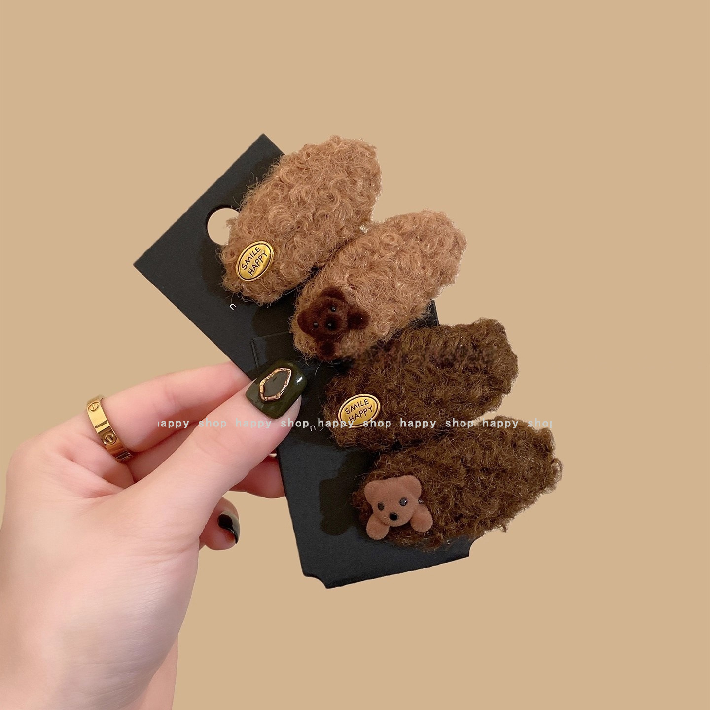 韩系毛绒小熊刘海发夹