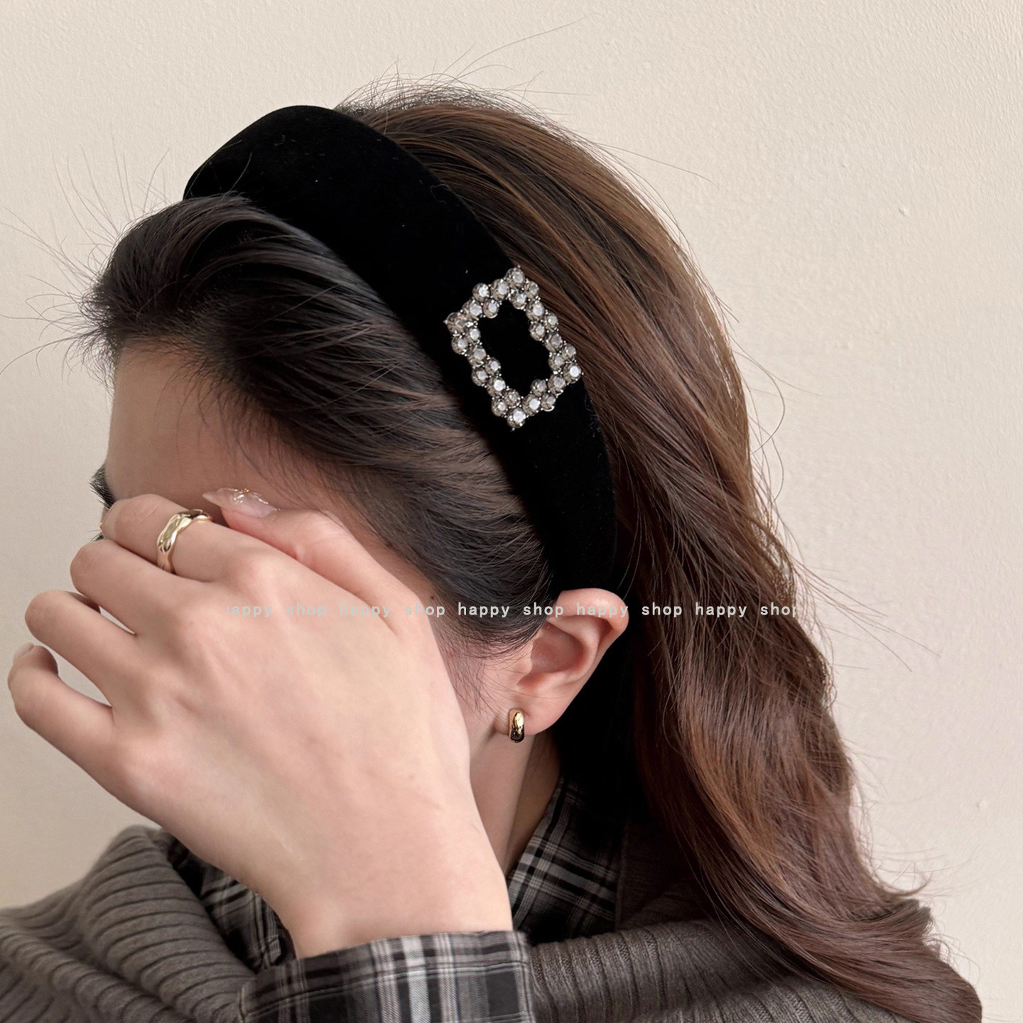 韩版丝绒闪钻高颅顶发箍