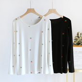 打底柔软透气夏季 修身 圆领套头家居服 T恤薄款 莫代尔睡衣女长袖