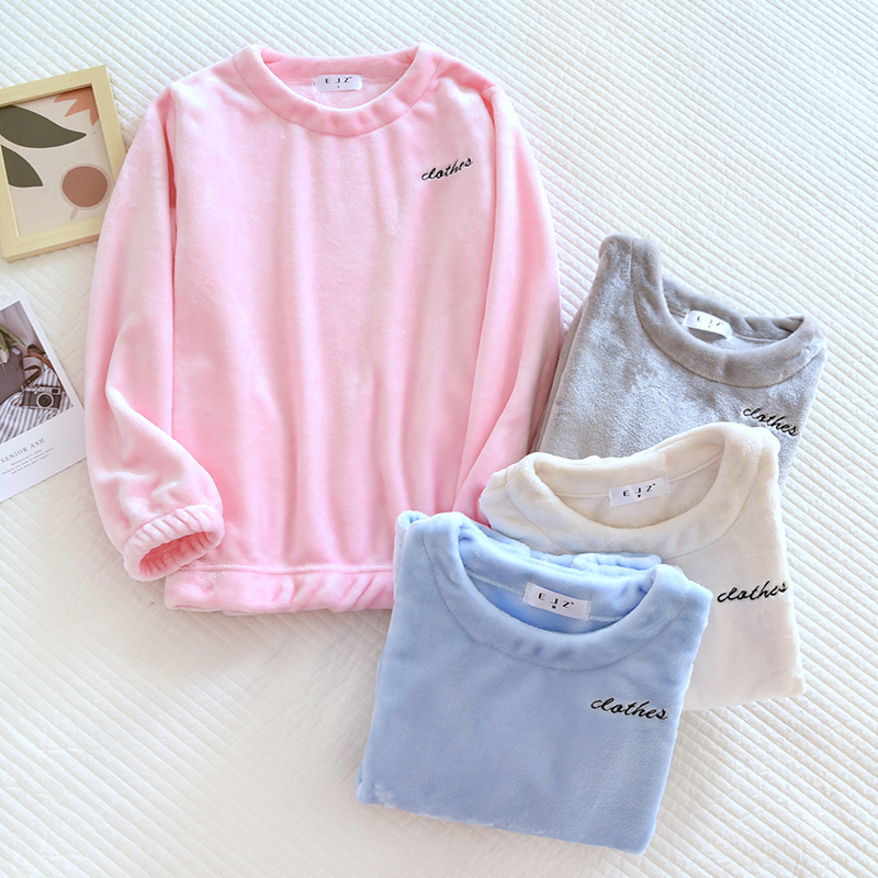 睡衣上衣加厚保暖纯色休闲