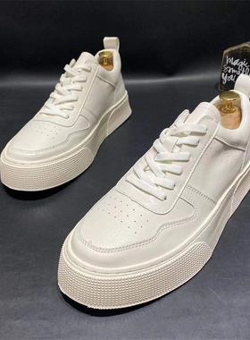 男鞋2024秋冬新款时尚小白鞋男百搭休闲鞋青年纯色系带车缝线板鞋