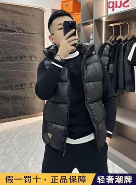 高端潮流黑金羽绒马甲男女同款2025冬季加厚短款连帽马夹外穿背心