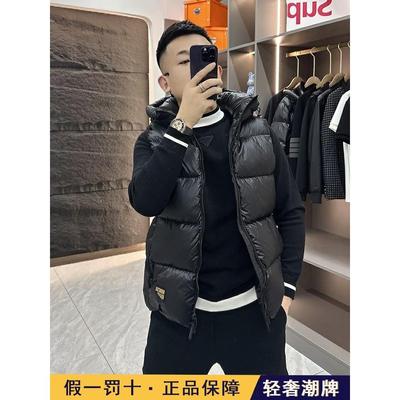 高端潮流黑金羽绒马甲男女同款2025冬季加厚短款连帽马夹外穿背心
