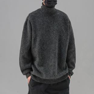 日系高领毛线衣 纯色加厚保暖针织衫 コーデュイ 潮牌毛衣男秋冬季