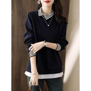 2025秋冬新款 卫衣 鑫欣阿玛施艾正polo领通勤套头假两件长袖