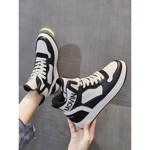 真皮爆款高帮鞋女鞋2025新款休闲软底不累脚秋冬加绒小白运动板鞋