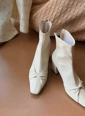 Craes Kally 温柔调调！ 气质高跟短靴女士秋冬款扭结设计百搭7cm