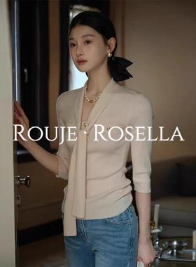 法国Rouje Rosella⭐法式白色飘带v领针织衫毛衣女秋冬季独特上衣